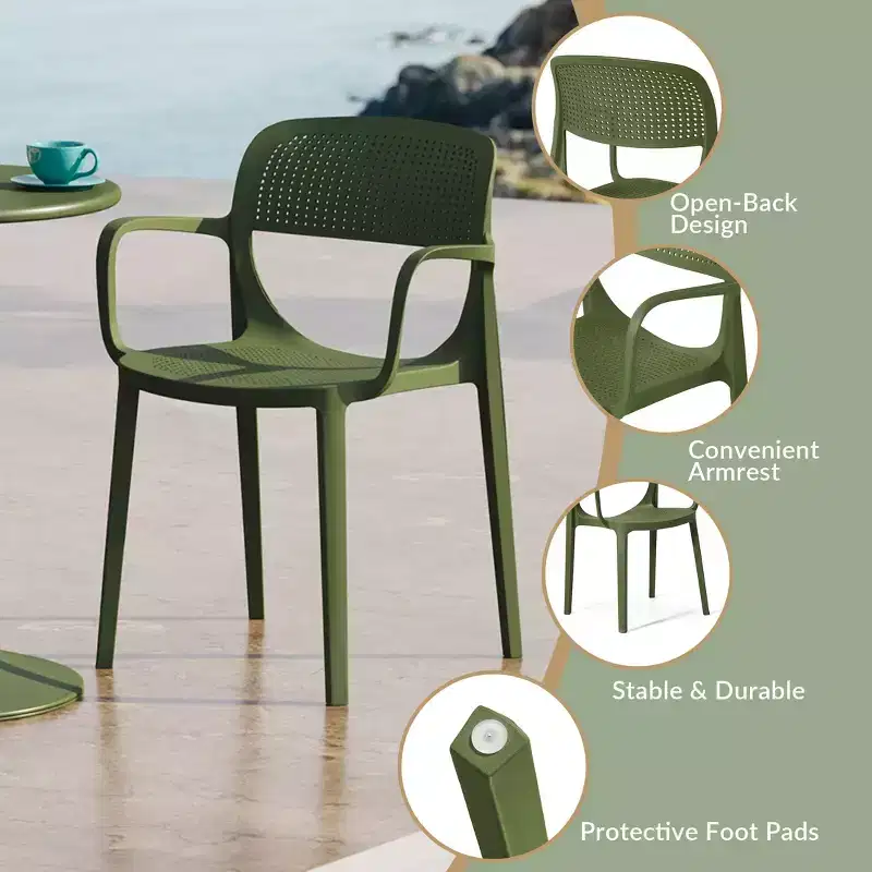 WestinTrends Playa 3-Piece Round Metal Bistro Dining Table Set And Stackable Resin Patio Dining Arm Chairs