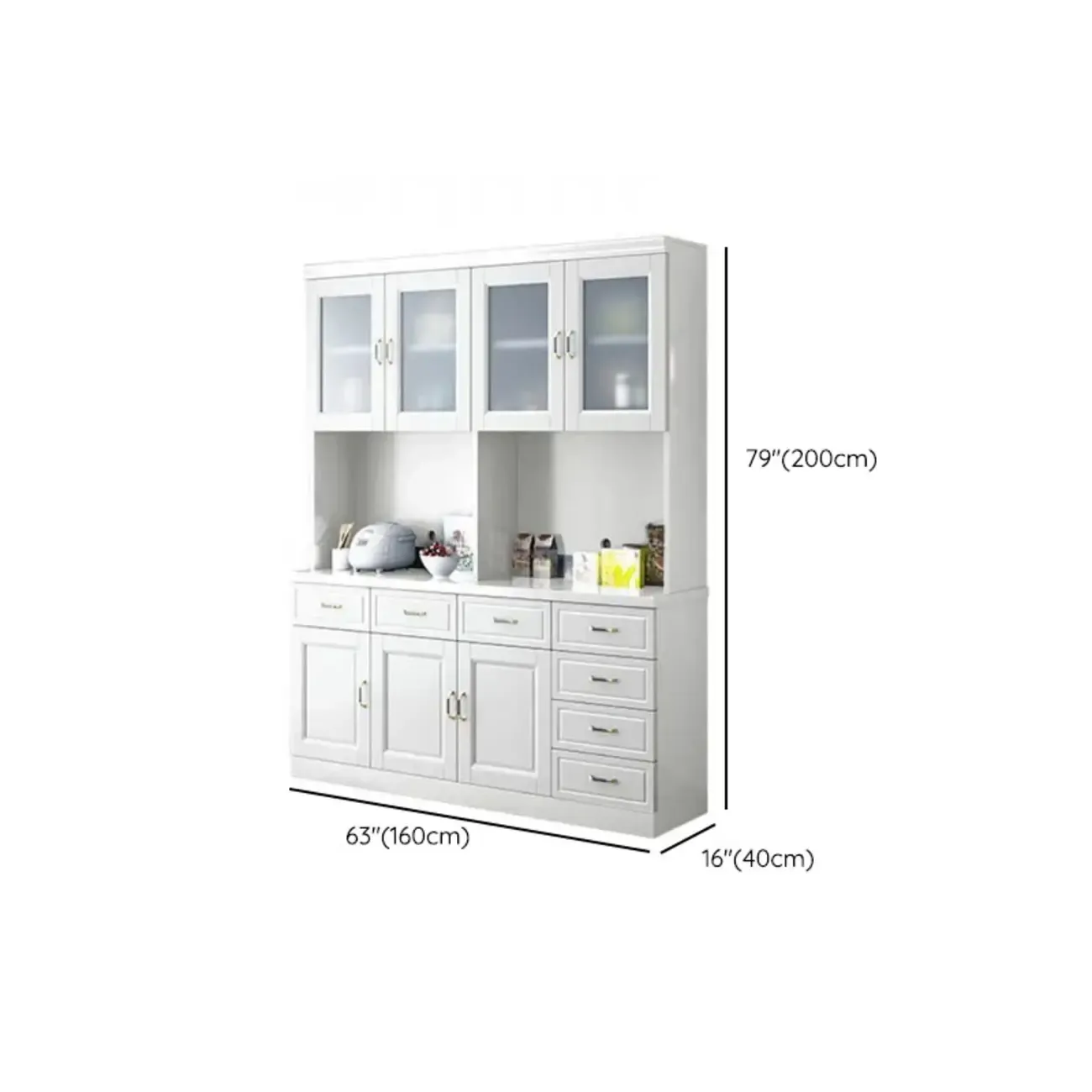 Kitchen Wooden White Cabinet Sideboard Built-in Wine Rack