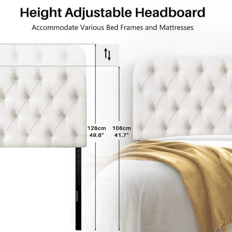 Button Tufted Upholstered Headboard Adjustable Height