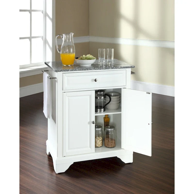 Crosley LaFayette Solid Granite Top Portable Kitchen Island in White Finish - 31 W x 18 D x 35 H