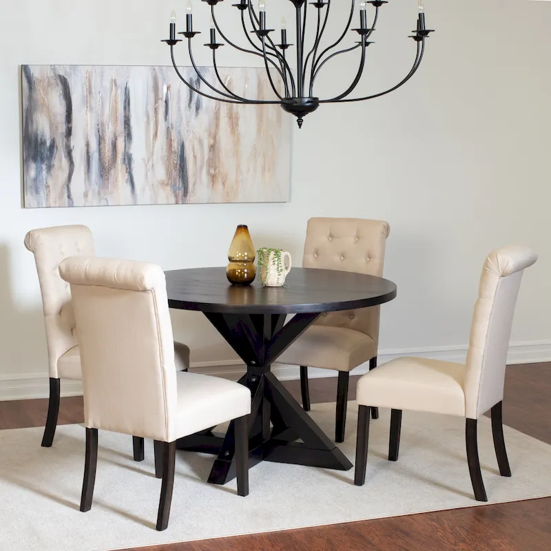 Roundhill Furniture Nylander 5-piece Dining Set, Cross-Buck Dining Table with 4 Stylish Chairs