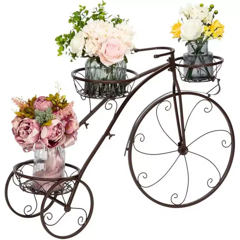 VINGLI Tricycle Plant Stand, Flower Pot Cart Holder Patio Stand Holder Outdoor Displaying Plants Flowers