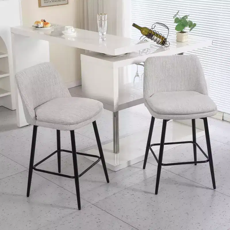 MAYEERTY Set of 2 Counter Height Swivel Bar Stools 360 Swivel Upholstered 25.6in Seat Off White Linen for Kitchen Island Pub