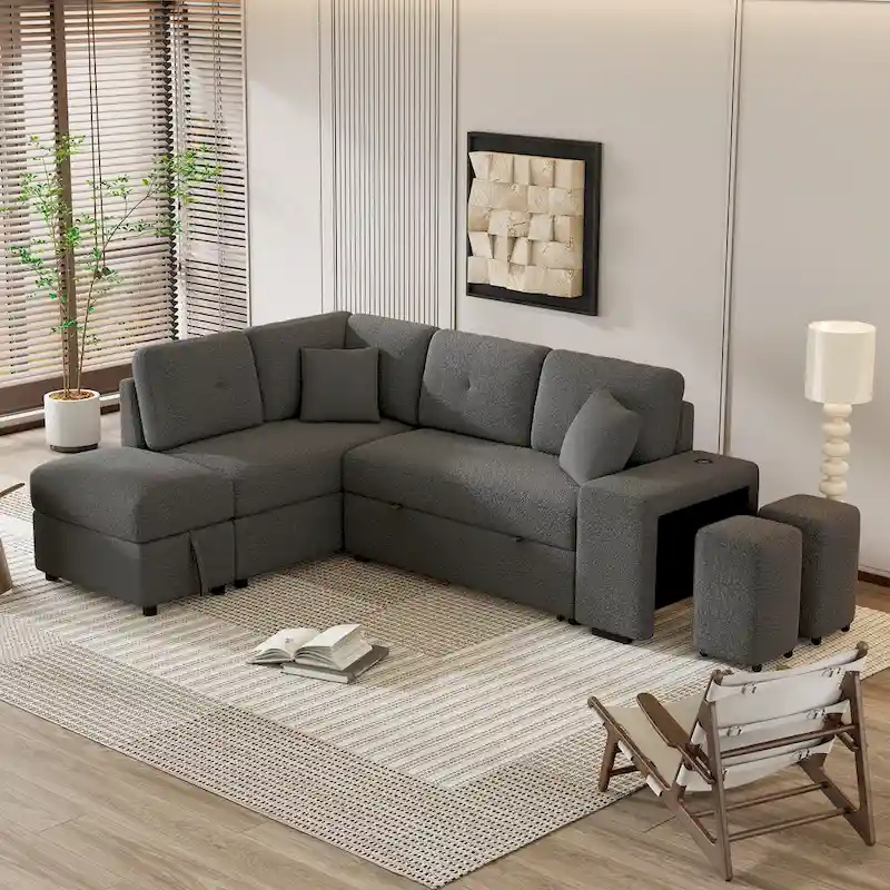 87.7 Convertible Sectional Pull Out Sofa Bed