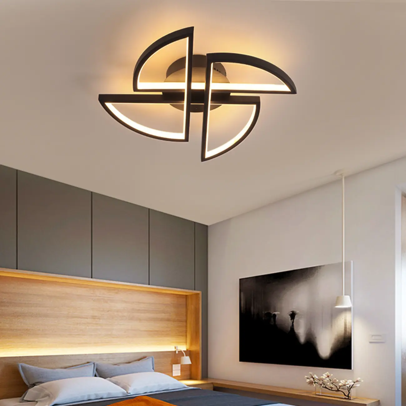 Black Linear Flush Mount LED Ceiling Light for Living Room