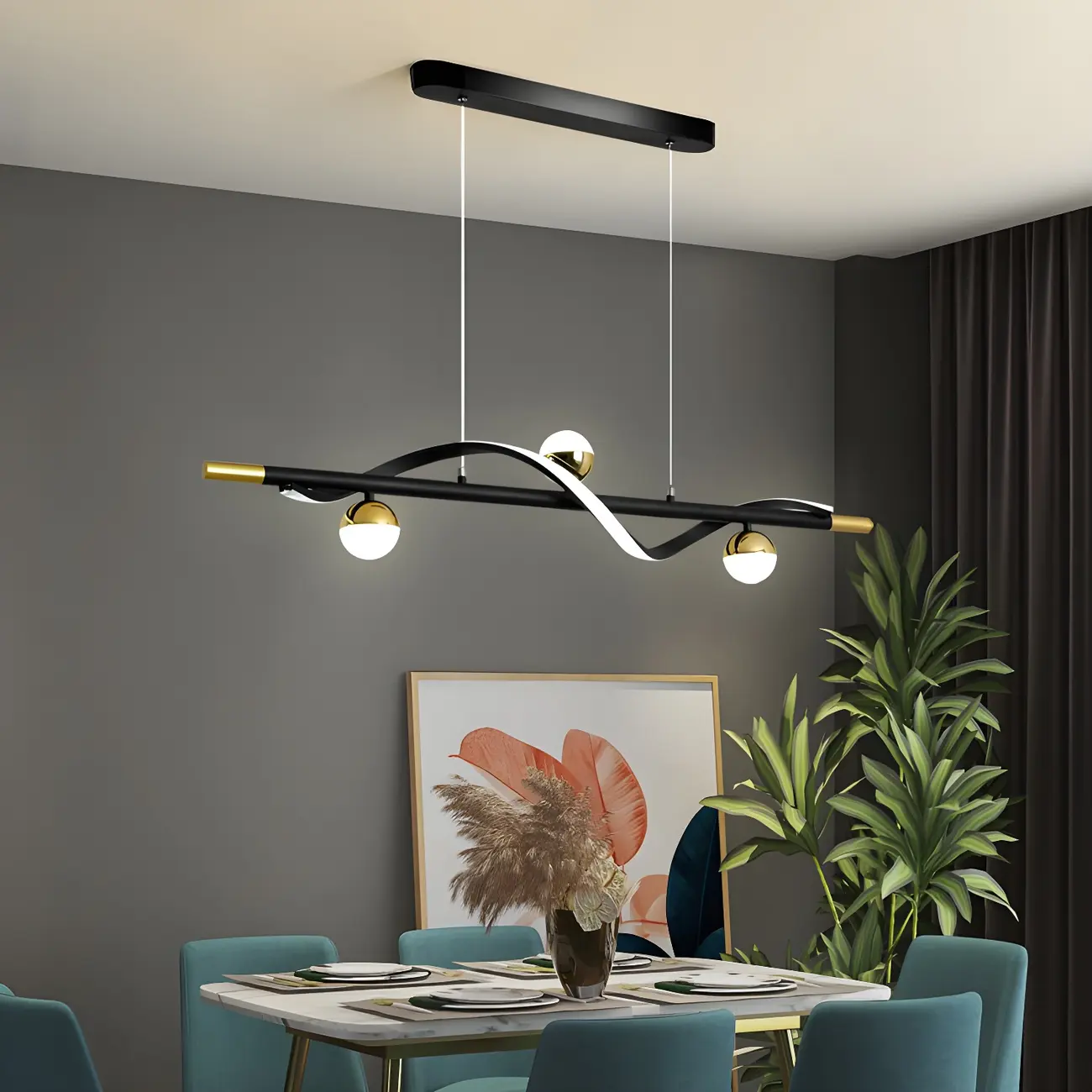 Modern Black Metal Acrylic 4-Light LED Dimming Pendant Light