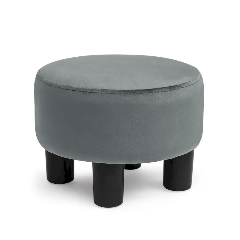 Round Ottoman Velvet Footrest Stool Modern Padded Seat Footstool