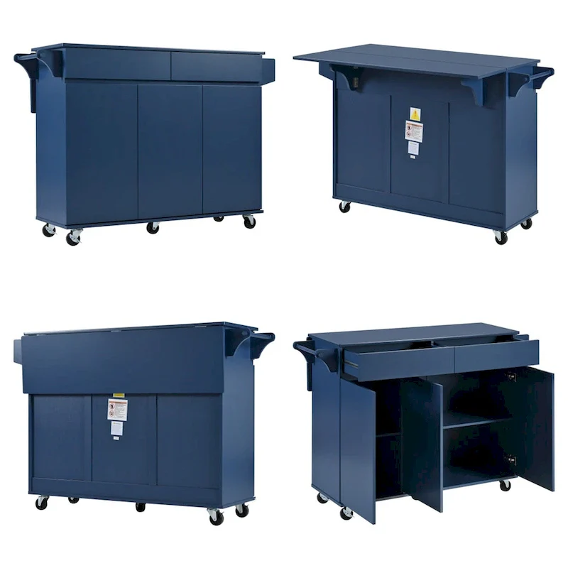 53 Rolling Kitchen Island w/ Drop Leaf,Spice Rack,Adjustable Shelves