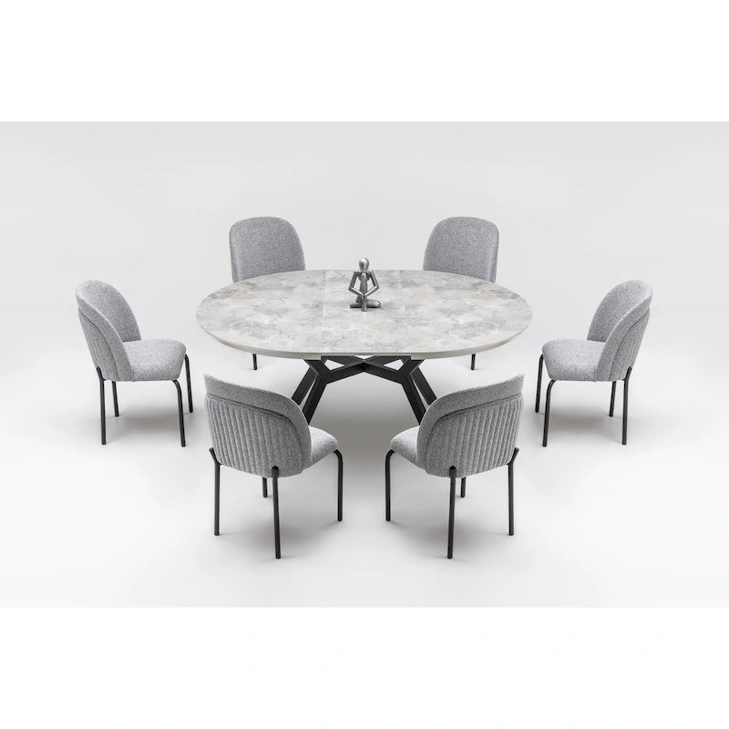 Zirz 7-Piece Extendable Round Dining Table And 6 Dining Chair With Metal Leg Set