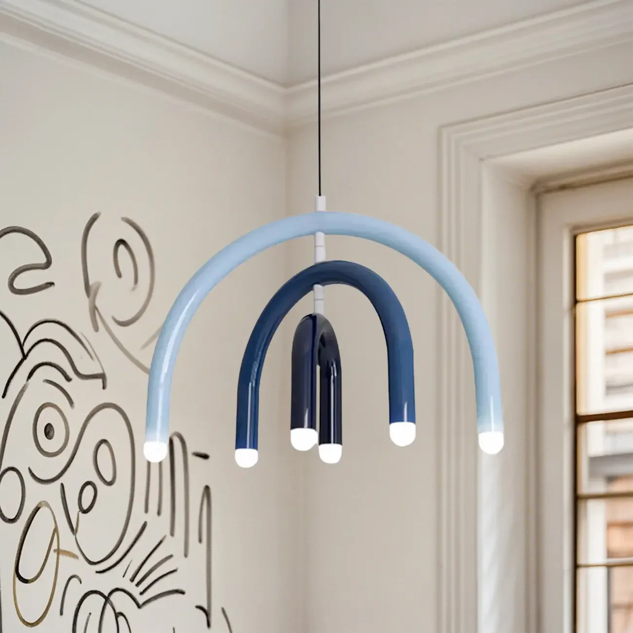 Modern 6-Light LED Chandelier  with Rainbow Shape Design