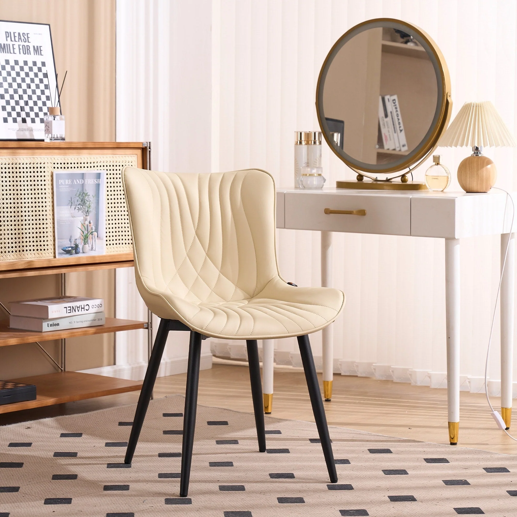 Modern Upholstered Leather Armless Dining Chairs Set of 2