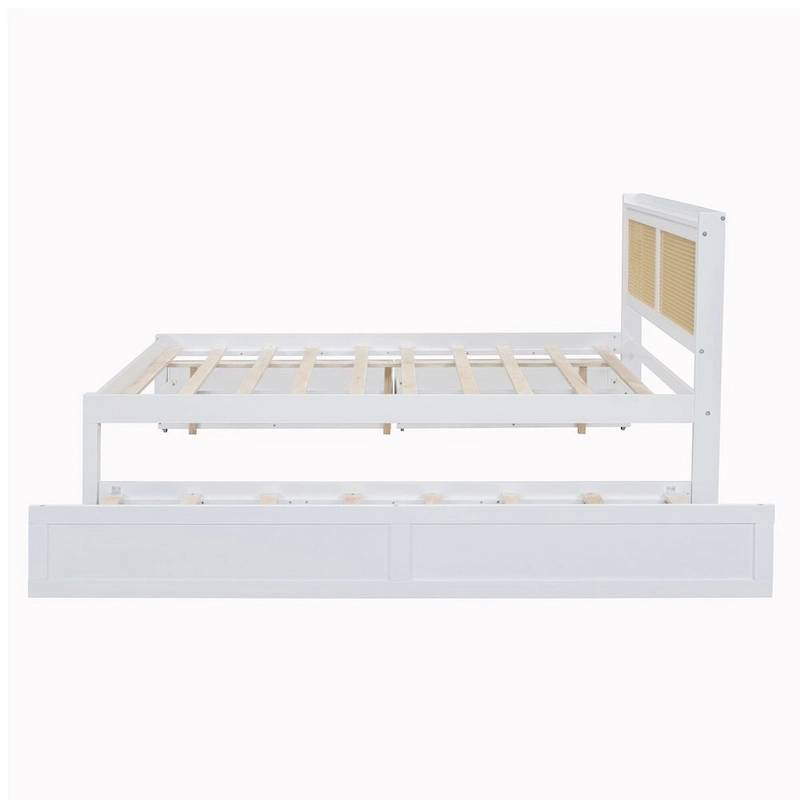 Elegant Bed Frame with Rattan Headboard and Sockets