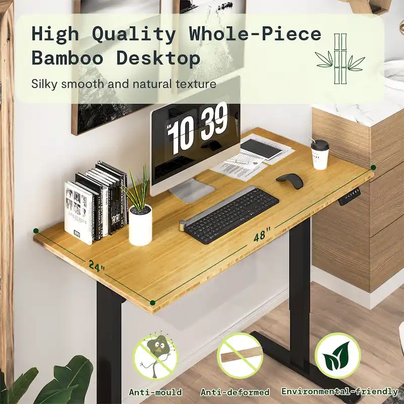 Bamboo Electric Height Adjustable Standing Desk - Single User