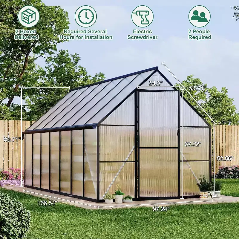 GustoWave 8x14 ft Outdoor Greenhouse for Backyard Ideal Greenhouse Kit for Garden or Yard, Black.