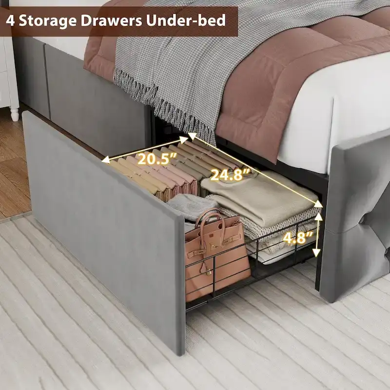 Velvet Upholstered Bed Frame with Wingback Headboard