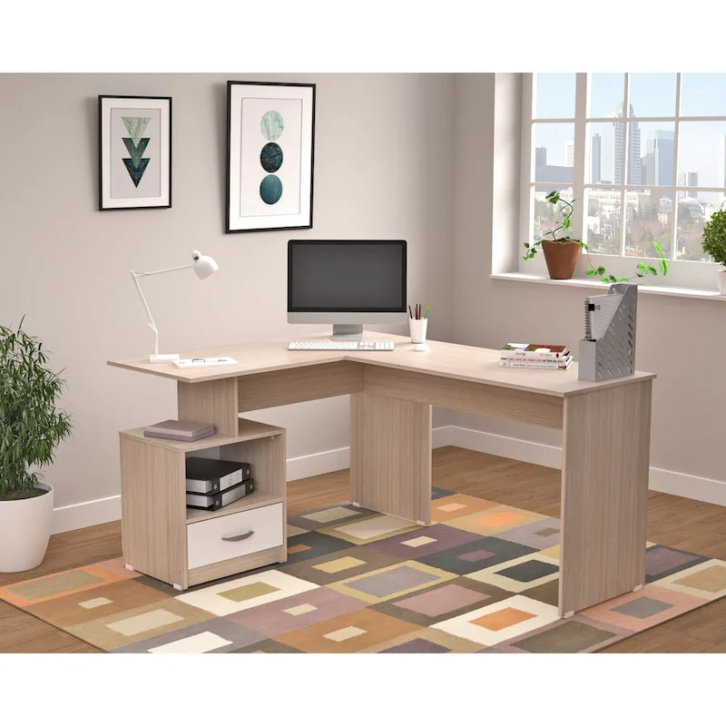 Inval Merlin L-Shape Computer Desk with Cubby