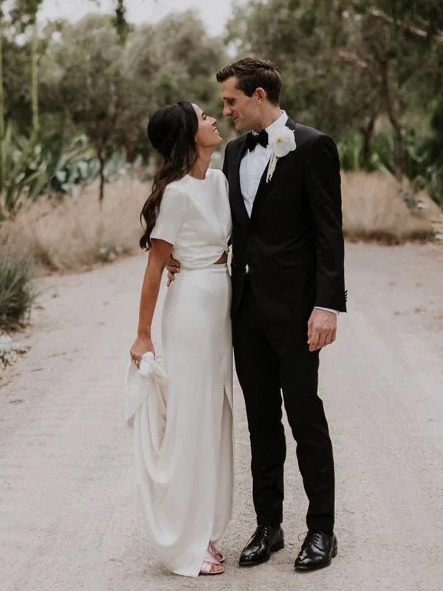 Sheath Engaged Noivas Wedding Dresses With Slit