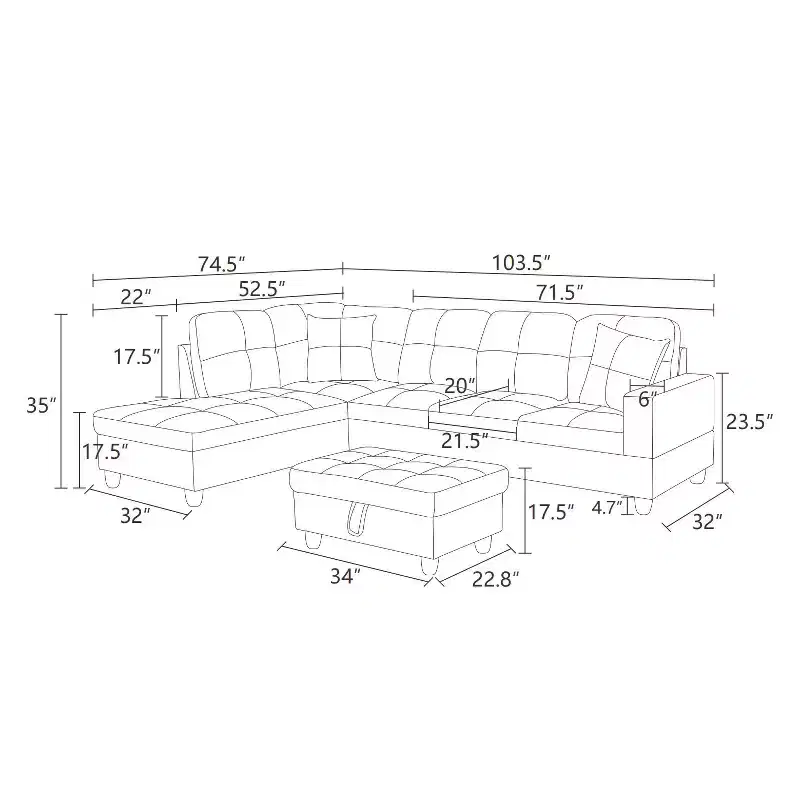Burgundy Leather Sectional Sofa with Ottoman
