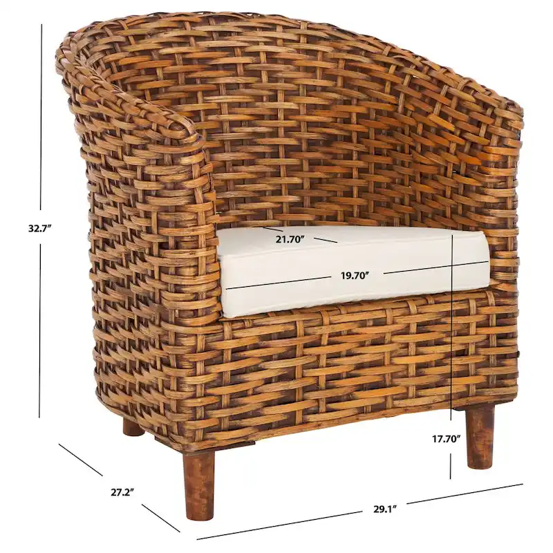 White/Honey Dark Brown Rattan Barrel Chair, Single Seat