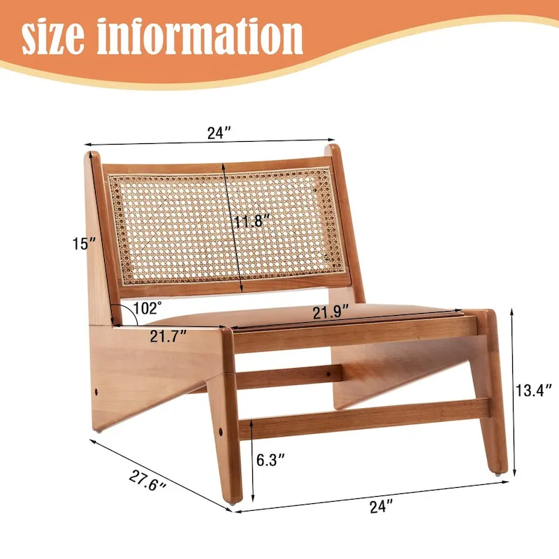Rattan Chairs,Mid Century Modern Accent Chair Armless Reading Side Chair Living Room Chair Boho Chair with Wooden Frame