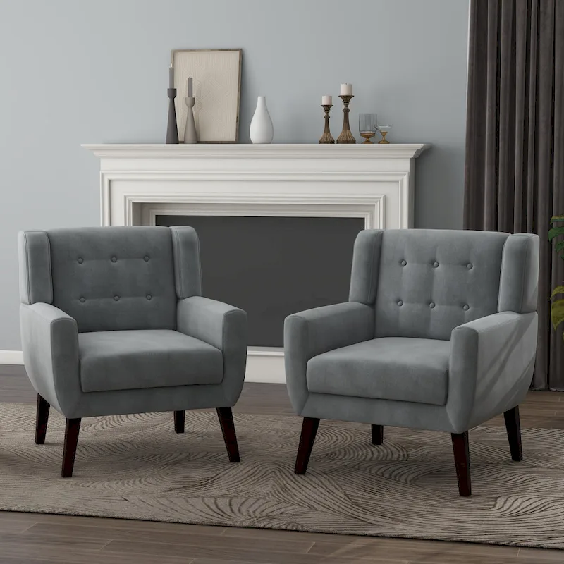Velvet Upholstered Armchair Tufted Accent Chairs Set of 2