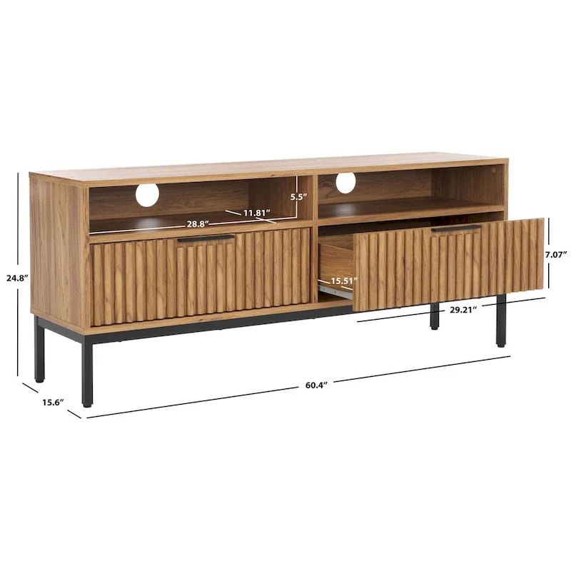 SAFAVIEH Alyse 2-Drawer 2-Shelf Entertainment Media Stand (Fits Up To 65  Flatscreen TV) - 60.4 In. x 15.6 In. x 24.8 In.