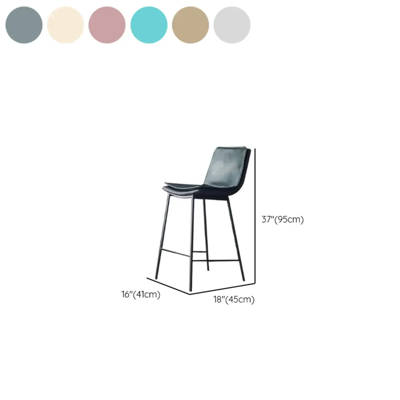Modern Leather Counter Height Bar Stool with Back