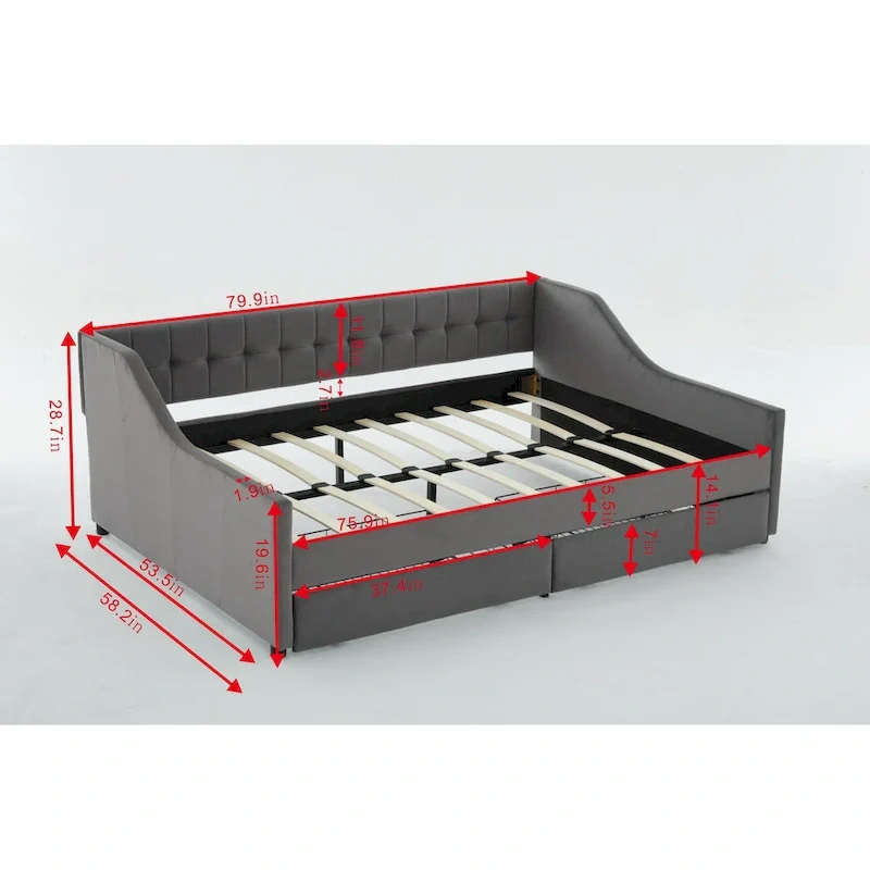 Modern Upholstered Sofa Bed with 2 Drawers and Wooden Frame, Vertical Stripes