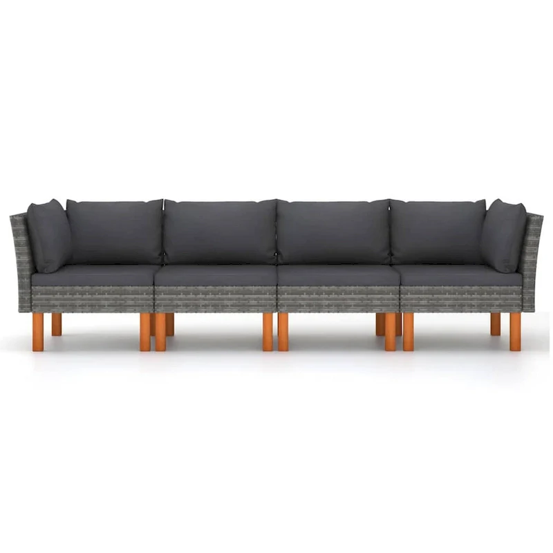 Reem 4pc Modular Sofa Set, Dark Gray Woven Poly Rattan and Cushions