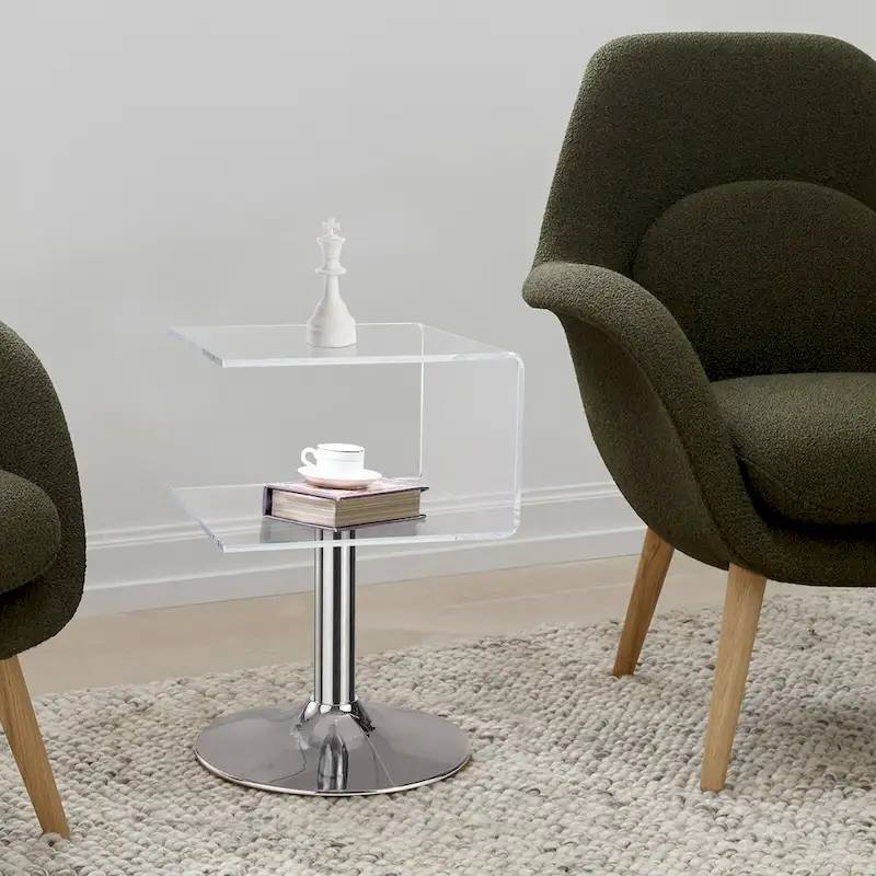 C-Shaped Double-Layer Acrylic Side Table, 23.6H x 15.8W x 15.8L Inches