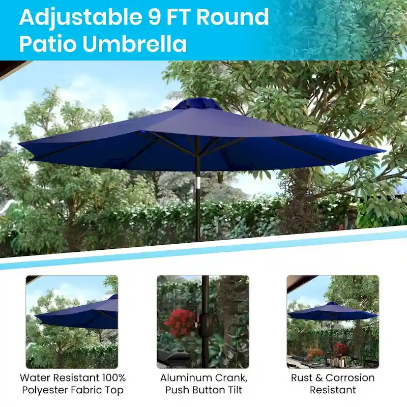 Patio Set wirh 35  Table, 2 Chairs, and Umbrella with Base - 35.25 W x 35.25 D x 29.5 H