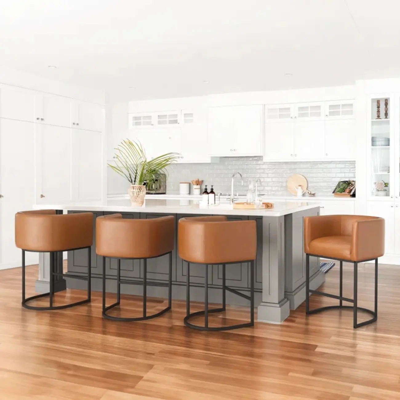 Modern Upholstered Barrel Back Counter Stools