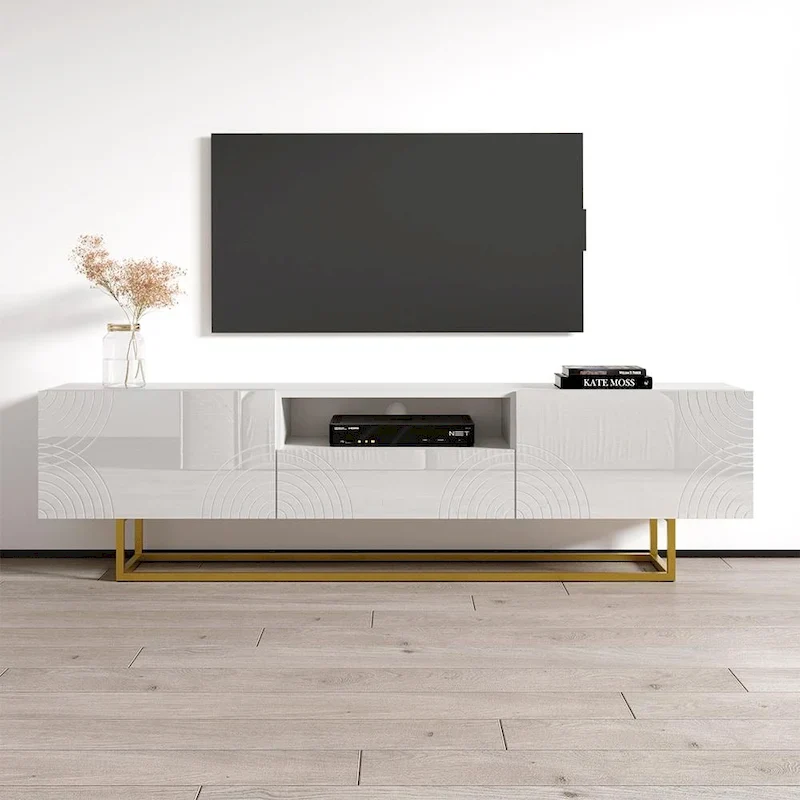 TV Stand with High Gloss Fronts and Storage