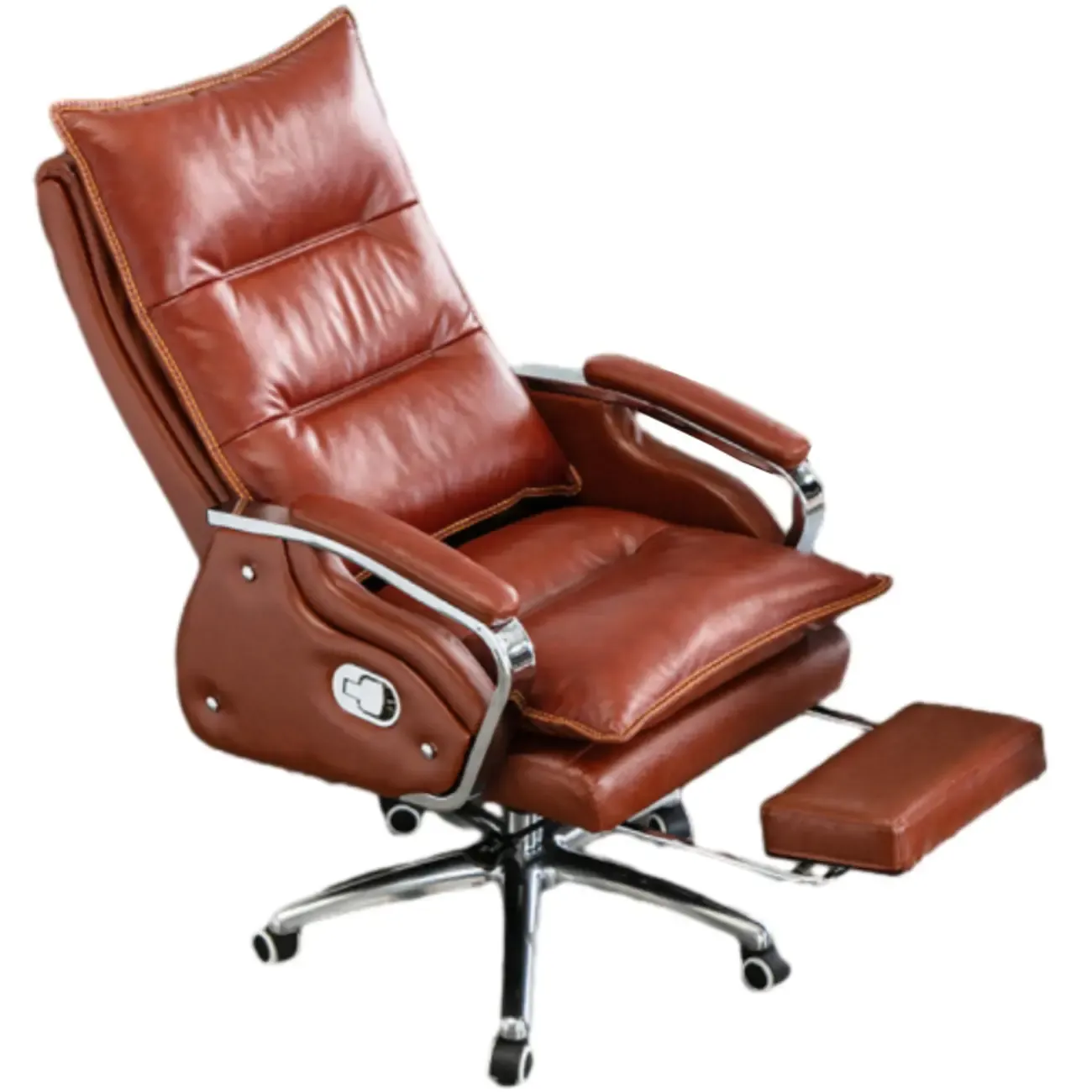 Executive Reddish Brown Leather Reclining Office Chair