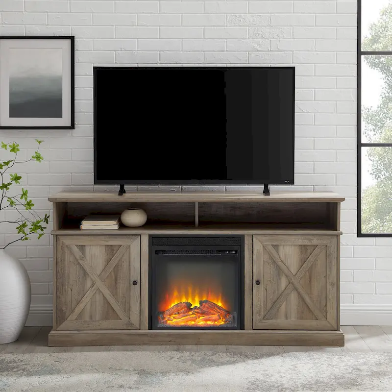 60-inch Barn Door Fireplace TV Stand