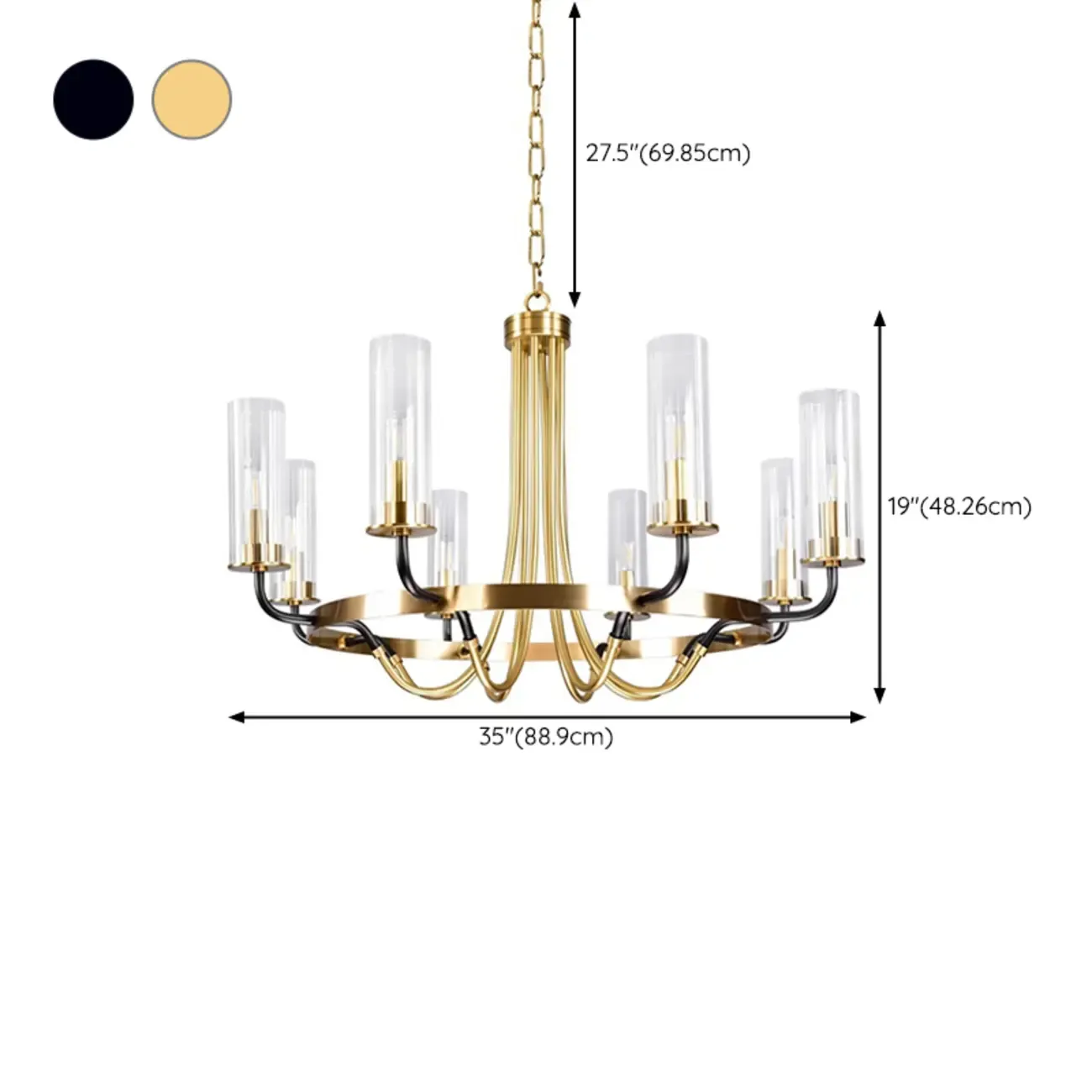 Modern Circle Black Gold Clear Glass Shade Chandelier