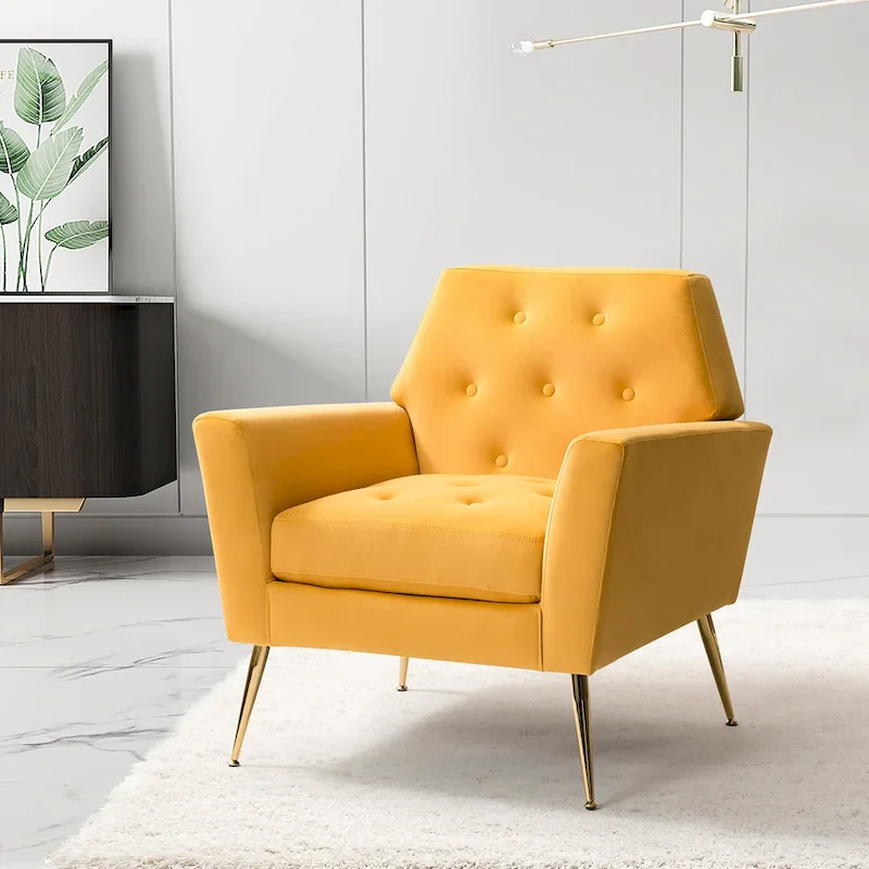 Velvet Tufted Accent Armchair with Gold Metal Legs – 250lbs Capacity