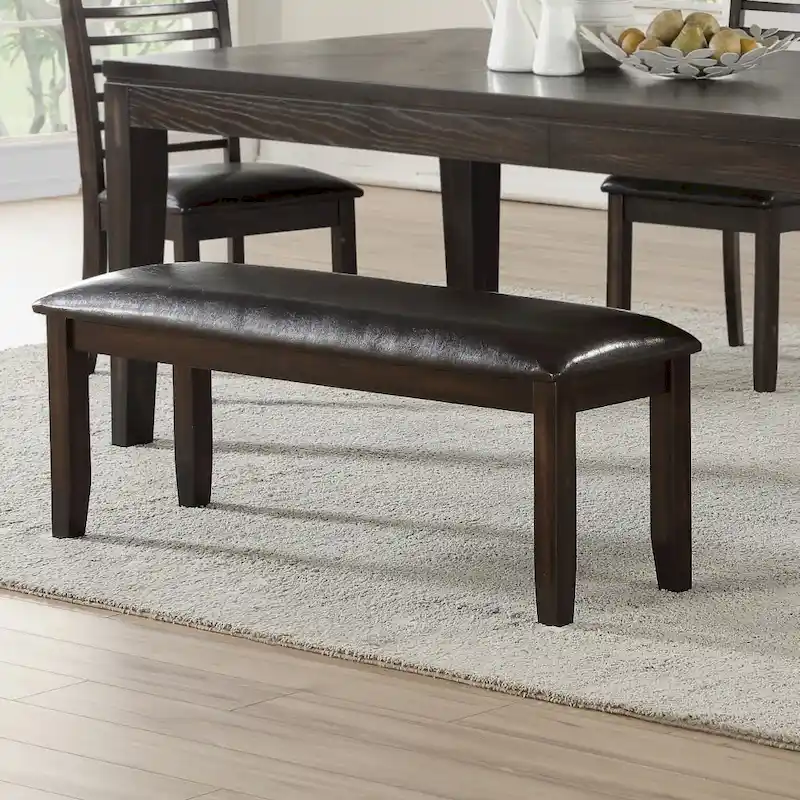 Steve Silver Alice Antique Espresso Wood and Faux Leather Dining Bench