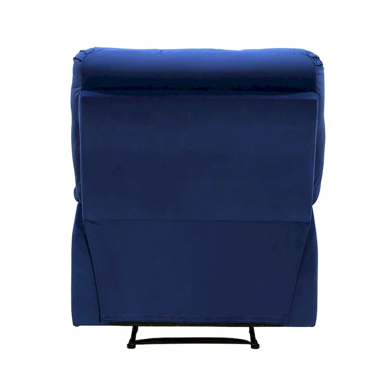 Patty 36 Inch Manual Recliner Chair, Cushioned, Blue Velvet, Solid Wood