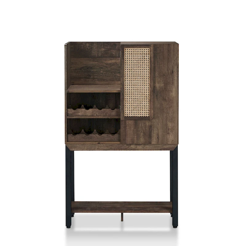 Cassini Farmhouse Reclaimed Oak 2 Open Shelves Wood Kitchen Hutch with Wine Rack by Carbon Loft