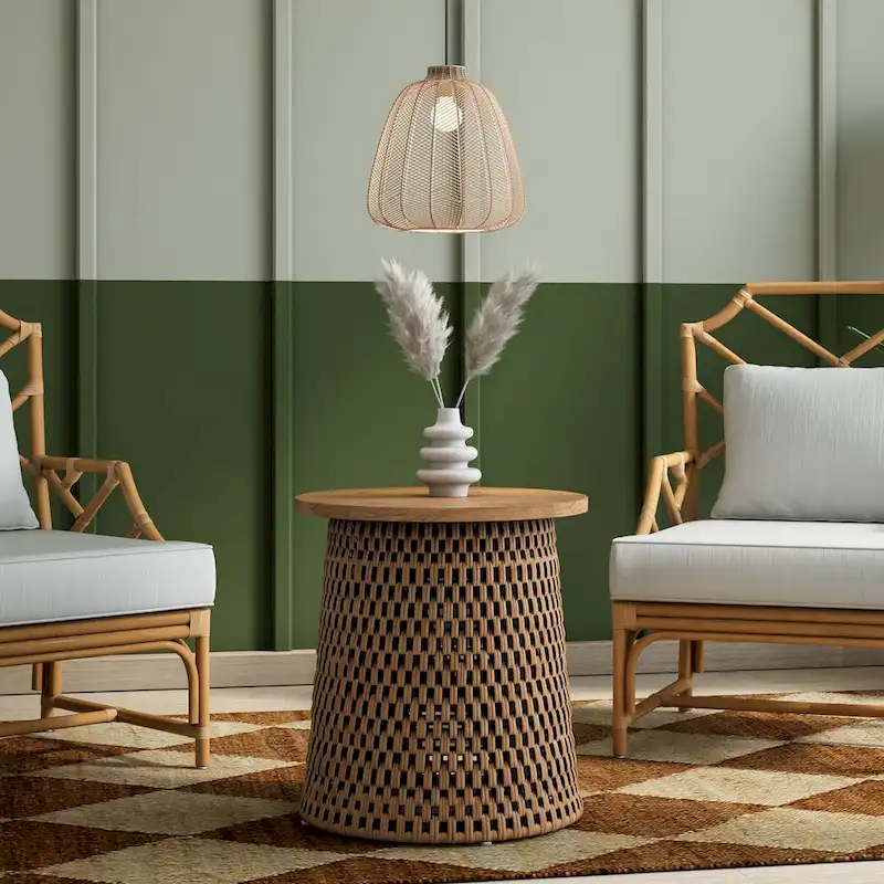 Kamari Rattan Coffee Table & Side/End Table w/ Wood Top