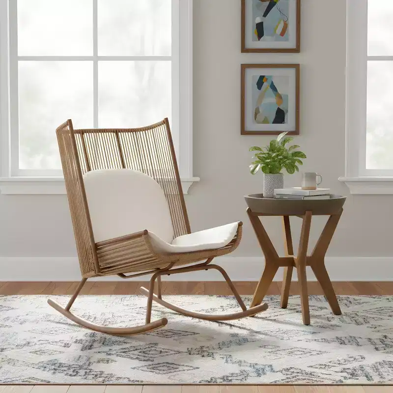 Christopher Knight Home Suman Farmhouse 2 Piece Patio Dining Set with Acacia Wood Table and Iron Rocking Chair