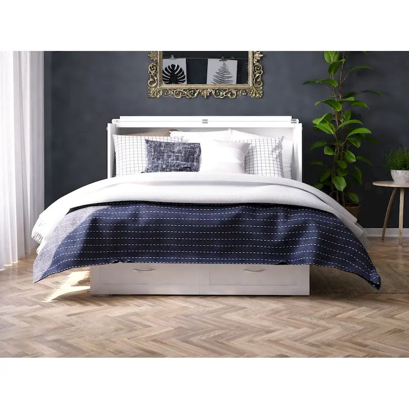 Queen Murphy Bed Chest with Mattress and Built-In Charger