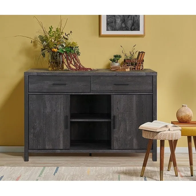 Q-Max 47 W Sideboard Storage Cabinet, Dining Server Cupboard Buffet Table with Two Cabinets, Two Drawers, Two Open Shelves