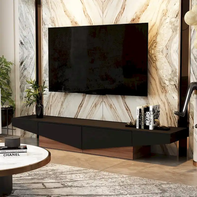 Black&White color scheme TV Cabinet,Entertainment center with 2Drawers - 78.7W