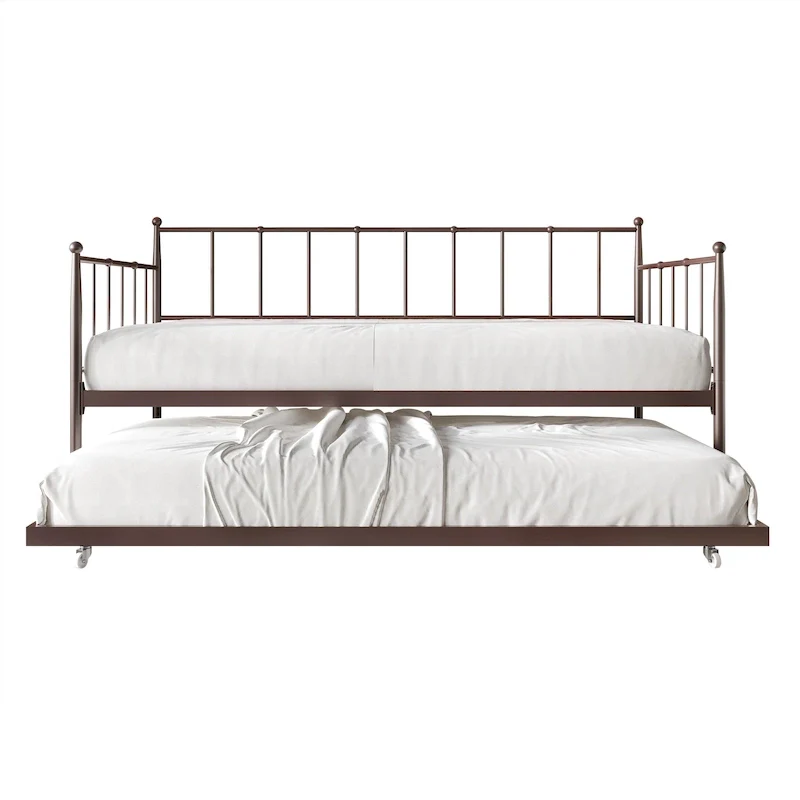 Twin Metal Daybed with Trundle – Brown / Black / White, Sleeps 2
