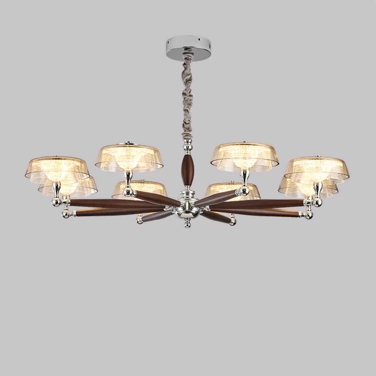 Brown Linear Wood Glass Modern Crystal Chandelier Light