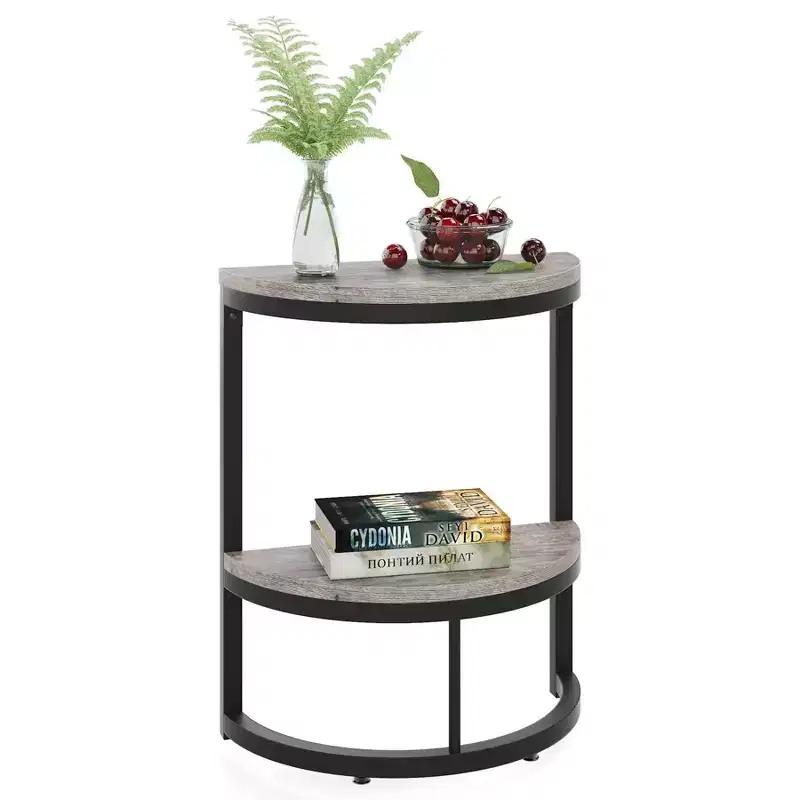 LITTLE TREE 2 Tier Semi Circle End Table Gray/Black