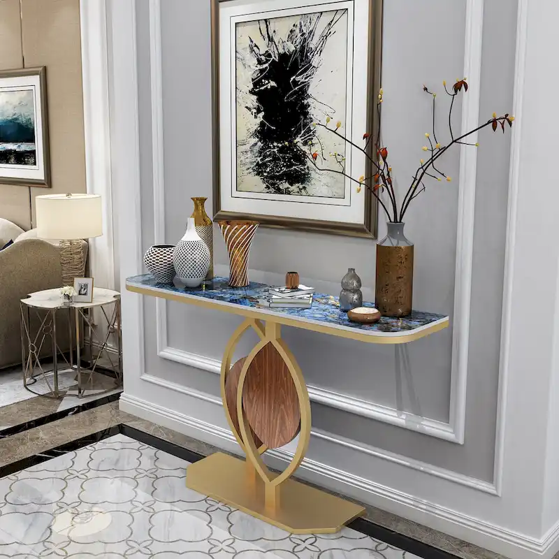 48  Modern Console Marble Table with Gold Base Entryway Living Room - 48 x12 x31