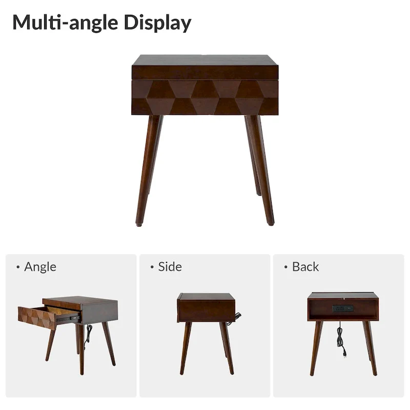 Julian Mid-century Modern End Table with Charging Station by HULALA HOME